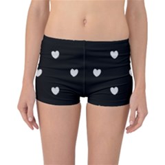 Black And White Polka Dot Hearts Reversible Boyleg Bikini Bottoms by SpinnyChairDesigns