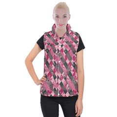 Abstract Pink Grey Stripes Women s Button Up Vest by SpinnyChairDesigns