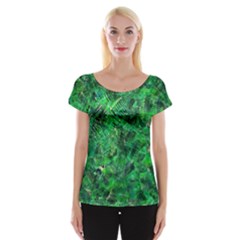 Jungle Green Abstract Art Cap Sleeve Top by SpinnyChairDesigns