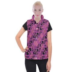 Fuchsia Black Abstract Checkered Stripes  Women s Button Up Vest by SpinnyChairDesigns