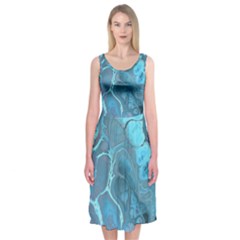 Blue Marble Abstract Art Midi Sleeveless Dress by SpinnyChairDesigns