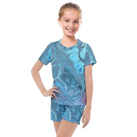 Blue Marble Abstract Art Kids  Mesh Tee And Shorts Set by SpinnyChairDesigns