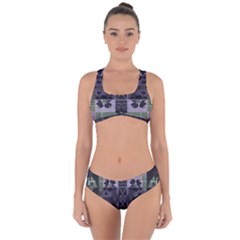 Chive Purple Black Abstract Art Pattern Criss Cross Bikini Set by SpinnyChairDesigns