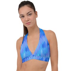 Aqua Blue Diamond Pattern Halter Plunge Bikini Top by SpinnyChairDesigns