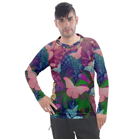 Butterfly Garden Art Men s Pique Long Sleeve Tee by SpinnyChairDesigns