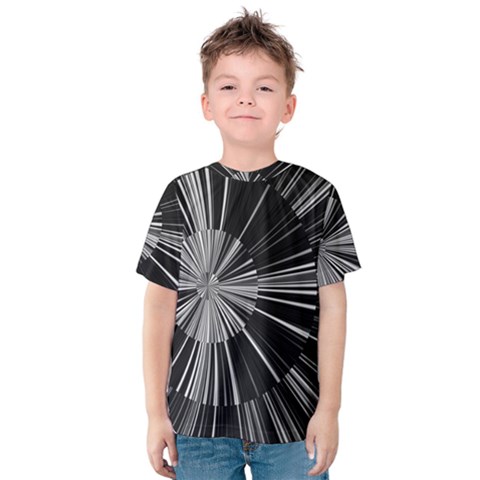 Abstract Black And White Stripes Kids  Cotton Tee by SpinnyChairDesigns