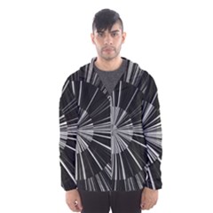 Abstract Black And White Stripes Men s Hooded Windbreaker by SpinnyChairDesigns