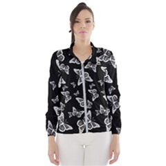 Black And White Butterfly Pattern Women s Windbreaker by SpinnyChairDesigns