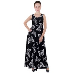 Black And White Butterfly Pattern Empire Waist Velour Maxi Dress by SpinnyChairDesigns