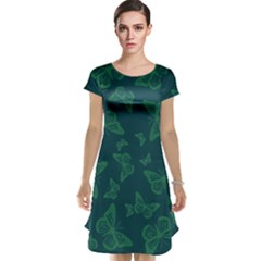 Midnight Green Butterflies Pattern Cap Sleeve Nightdress by SpinnyChairDesigns