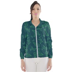 Midnight Green Butterflies Pattern Women s Windbreaker by SpinnyChairDesigns