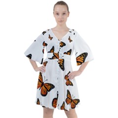Monarch Butterflies Boho Button Up Dress by SpinnyChairDesigns