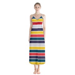 Horizontal Colored Stripes Button Up Chiffon Maxi Dress by tmsartbazaar