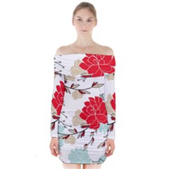 Floral Pattern  Long Sleeve Off Shoulder Dress by Sobalvarro