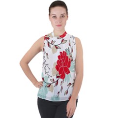 Floral Pattern  Mock Neck Chiffon Sleeveless Top by Sobalvarro