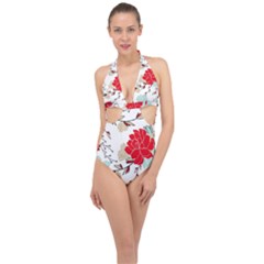 Floral Pattern  Halter Front Plunge Swimsuit by Sobalvarro