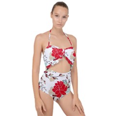 Floral Pattern  Scallop Top Cut Out Swimsuit by Sobalvarro