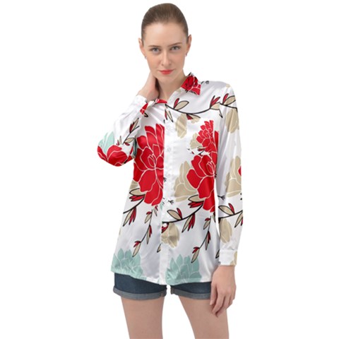 Floral Pattern  Long Sleeve Satin Shirt by Sobalvarro