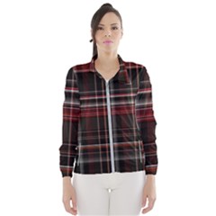 Red Black White Plaid Stripes Women s Windbreaker by SpinnyChairDesigns