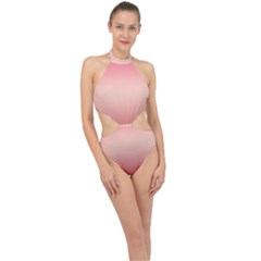 Pink Blush Gradient Ombre Colors Halter Side Cut Swimsuit by SpinnyChairDesigns