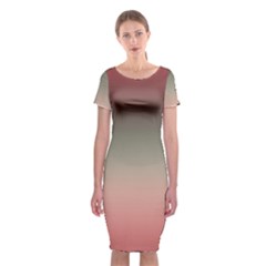 Tea Rose And Sage Gradient Ombre Colors Classic Short Sleeve Midi Dress by SpinnyChairDesigns