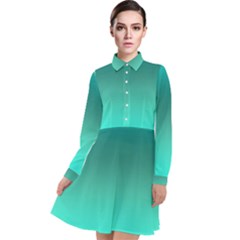 Teal Turquoise Green Gradient Ombre Long Sleeve Chiffon Shirt Dress by SpinnyChairDesigns