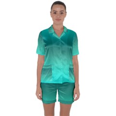 Teal Turquoise Green Gradient Ombre Satin Short Sleeve Pyjamas Set by SpinnyChairDesigns