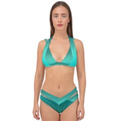 Teal Turquoise Green Gradient Ombre Double Strap Halter Bikini Set by SpinnyChairDesigns