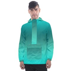 Teal Turquoise Green Gradient Ombre Men s Front Pocket Pullover Windbreaker by SpinnyChairDesigns