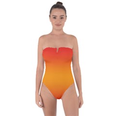 Red Orange Gradient Ombre Colored Tie Back One Piece Swimsuit by SpinnyChairDesigns