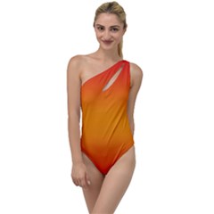 Red Orange Gradient Ombre Colored To One Side Swimsuit by SpinnyChairDesigns