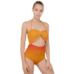 Red Orange Gradient Ombre Colored Scallop Top Cut Out Swimsuit by SpinnyChairDesigns