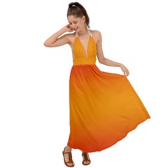 Red Orange Gradient Ombre Colored Backless Maxi Beach Dress by SpinnyChairDesigns