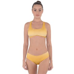 Saffron Yellow And Cream Gradient Ombre Color Criss Cross Bikini Set by SpinnyChairDesigns