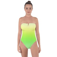 Lemon Yellow And Lime Green Gradient Ombre Color Tie Back One Piece Swimsuit by SpinnyChairDesigns