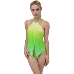 Lemon Yellow And Lime Green Gradient Ombre Color Go With The Flow One Piece Swimsuit by SpinnyChairDesigns