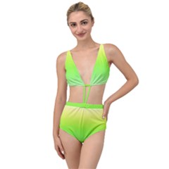 Lemon Yellow And Lime Green Gradient Ombre Color Tied Up Two Piece Swimsuit by SpinnyChairDesigns