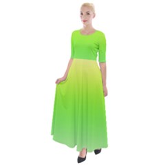 Lemon Yellow And Lime Green Gradient Ombre Color Half Sleeves Maxi Dress by SpinnyChairDesigns