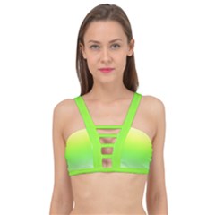 Lemon Yellow And Lime Green Gradient Ombre Color Cage Up Bikini Top by SpinnyChairDesigns