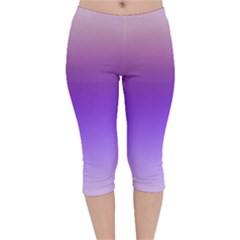 Plum And Violet Purple Gradient Ombre Color Velvet Capri Leggings  by SpinnyChairDesigns