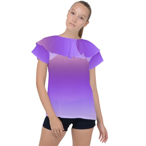 Plum And Violet Purple Gradient Ombre Color Ruffle Collar Chiffon Blouse by SpinnyChairDesigns