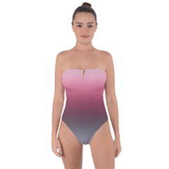 Blush Pink And Grey Gradient Ombre Color Tie Back One Piece Swimsuit by SpinnyChairDesigns
