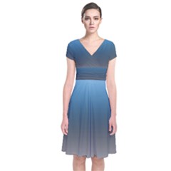 Sky Blue And Grey Color Gradient Ombre Short Sleeve Front Wrap Dress by SpinnyChairDesigns