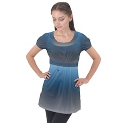 Sky Blue And Grey Color Gradient Ombre Puff Sleeve Tunic Top by SpinnyChairDesigns