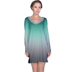 Teal Green And Grey Gradient Ombre Color Long Sleeve Nightdress by SpinnyChairDesigns