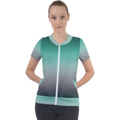 Teal Green And Grey Gradient Ombre Color Short Sleeve Zip Up Jacket by SpinnyChairDesigns
