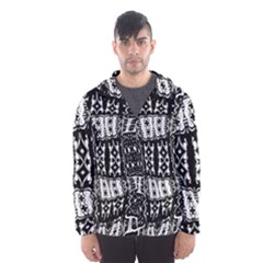 Abstract Black And White Stripes Checkered Pattern Men s Hooded Windbreaker by SpinnyChairDesigns