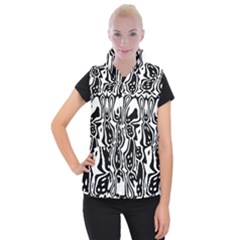 Black And White Abstract Stripe Pattern Women s Button Up Vest by SpinnyChairDesigns