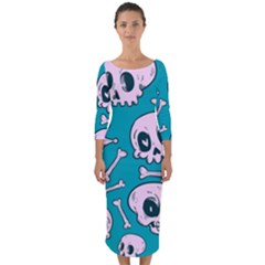 Skull Quarter Sleeve Midi Bodycon Dress by Sobalvarro