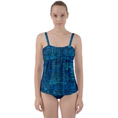 Blue Green Abstract Art Geometric Pattern Twist Front Tankini Set by SpinnyChairDesigns